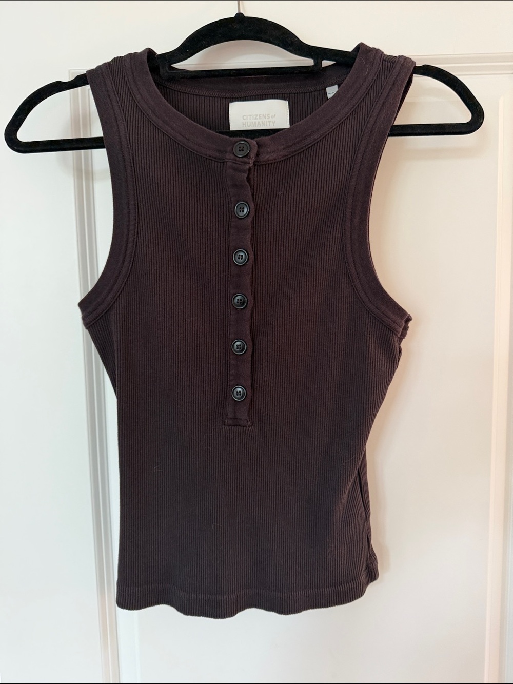 Citizens Of Humanity Ribbed Henley Tank Top - Dark Brown